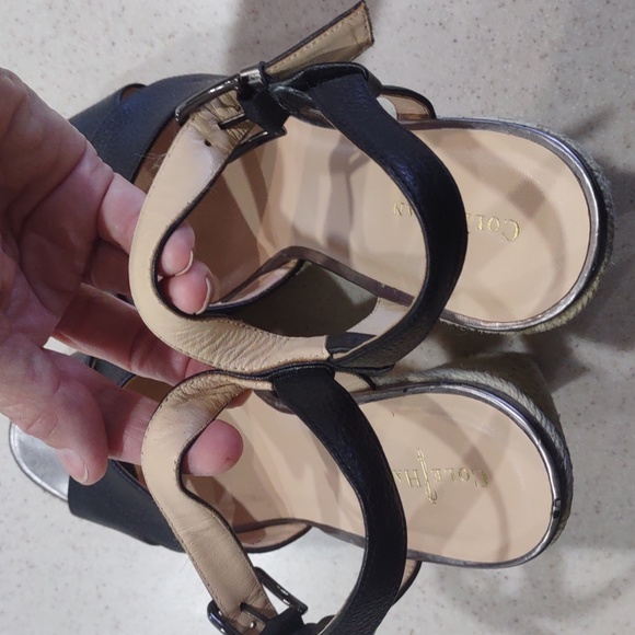 Cole Haan Black Leather Espadrille Wedge Sandals Size 9 Medium EUC - Picture 14 of 16